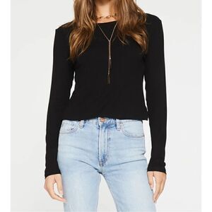 NEW Another Love SANJA Tshirt Long Sleeve Ribbed Sz XL Black Stretchy Cropped